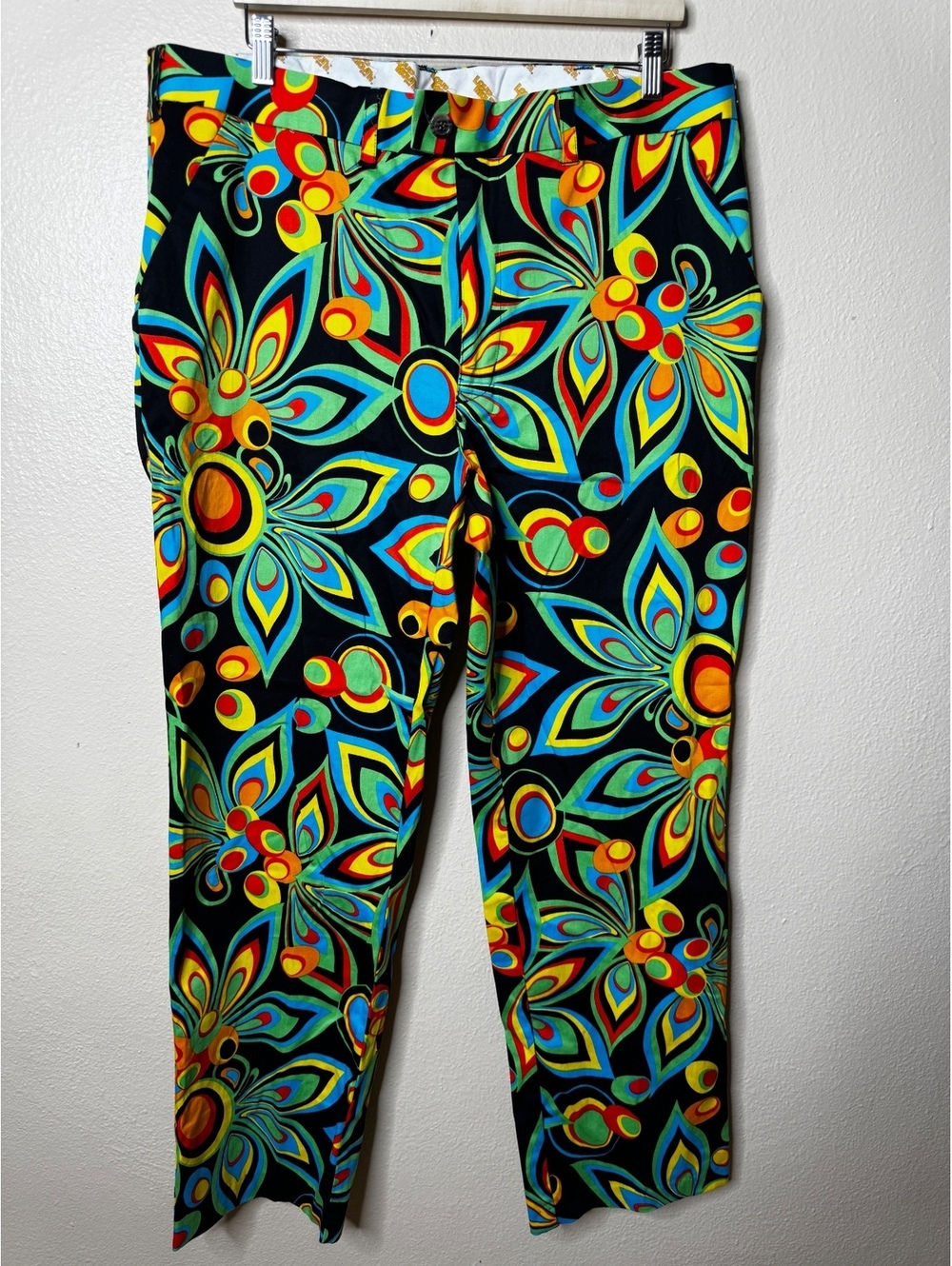 LoudMouth Golf Pants Men 40W Chino Swirls Shagadelic Black Heritage Stretch